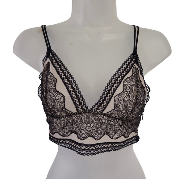 Victoria's Secret Other - Victoria's Secret Black Lace Bralette Corset Back Strappy Bralette Small S